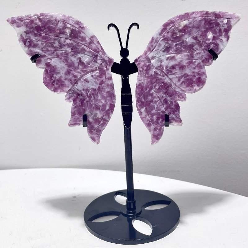 4 Pairs Lepidolite Butterfly Wing Carving With Stand - Wholesale Crystals