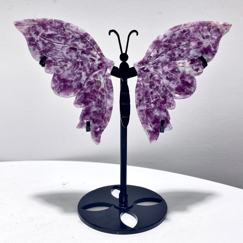 4 Pairs Lepidolite Butterfly Wing Carving With Stand - Wholesale Crystals