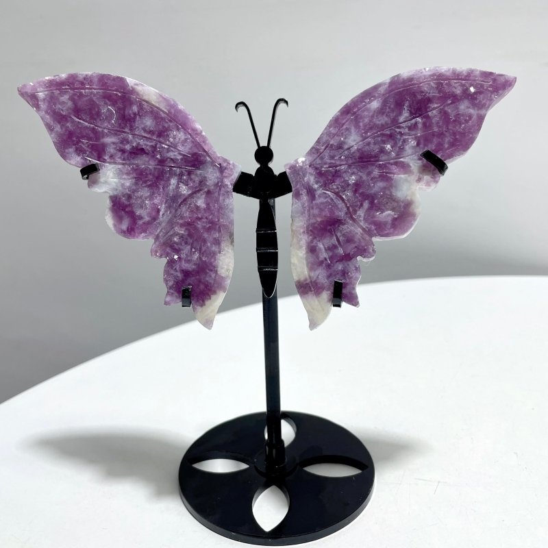 4 Pairs Lepidolite Butterfly Wing Carving With Stand - Wholesale Crystals