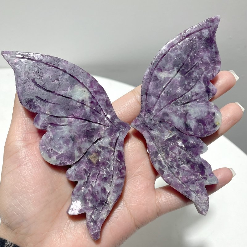 4 Pairs Lepidolite Butterfly Wing Carving With Stand - Wholesale Crystals