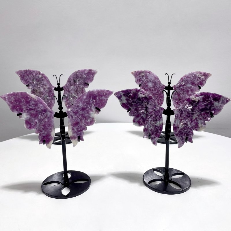 4 Pairs Lepidolite Butterfly Wing Carving With Stand - Wholesale Crystals