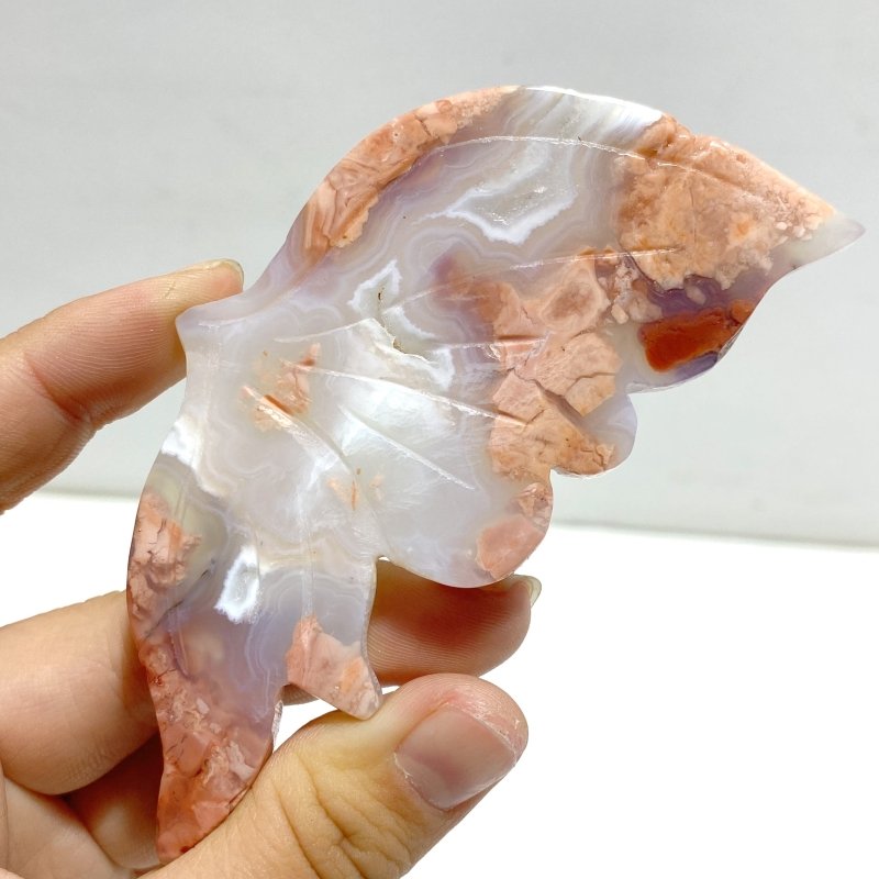 4 Pairs Pink Agate Butterfly Wing Carving With Stand - Wholesale Crystals