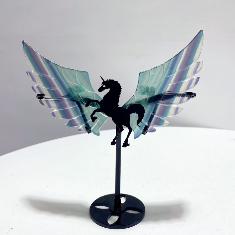 4 Pairs Rainbow Fluorite Pegasus Wing Crystal Carving With Stand - Wholesale Crystals