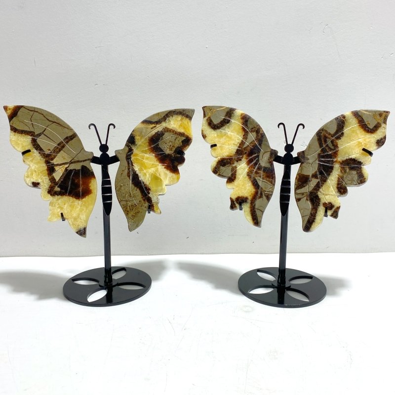 4 Pairs Septarium Butterfly Wing Carving With Stand 2 - Wholesale Crystals