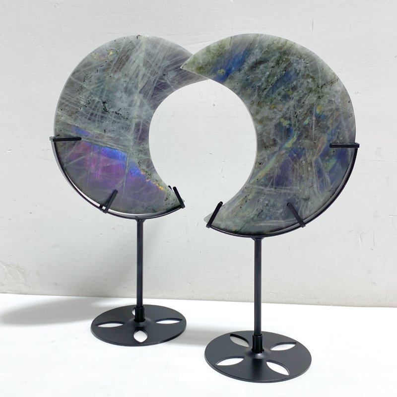 4 Pieces Beautiful Large Labradorite Moon Carving With Stand -Wholesale Crystals