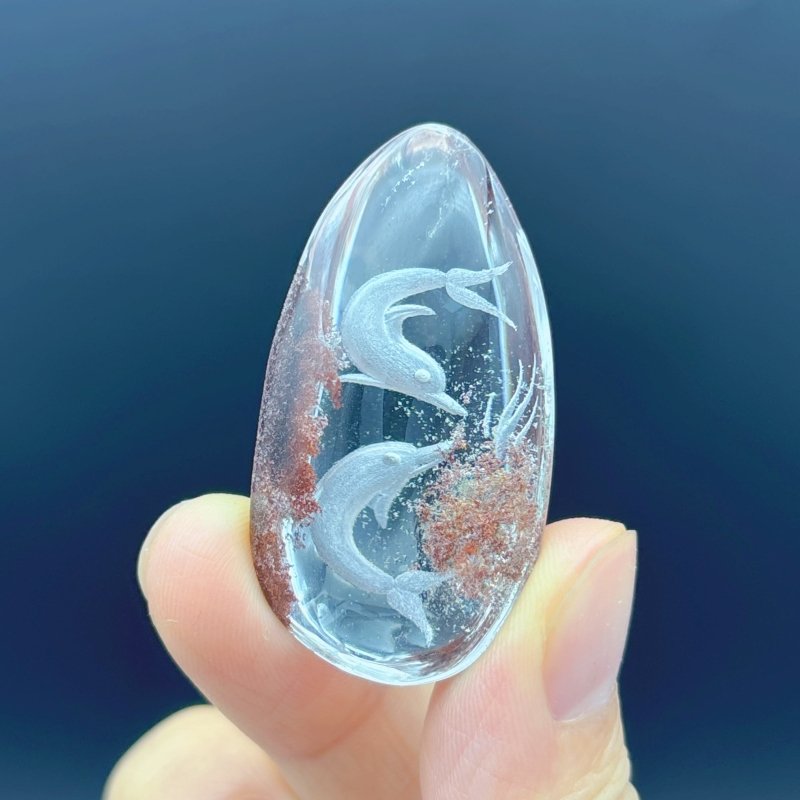 4 Pieces Dolphin Garden Quartz Inner Scene Carving - Wholesale Crystals