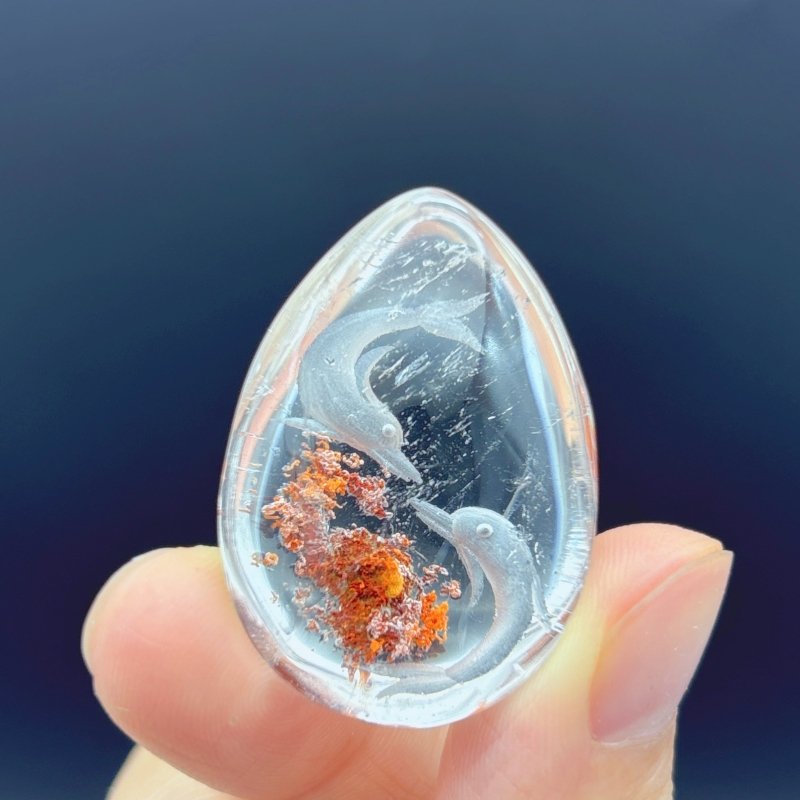 4 Pieces Dolphin Garden Quartz Inner Scene Carving - Wholesale Crystals