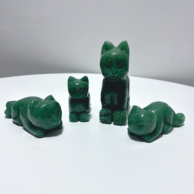 4 Pieces Green Aventurine Cat Carving - Wholesale Crystals