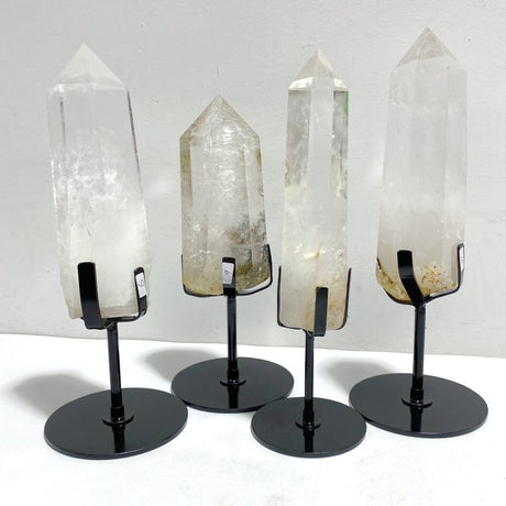 4 Pieces Large Clear Quartz Point Raw Bottom With Stand 5 - Wholesale Crystals