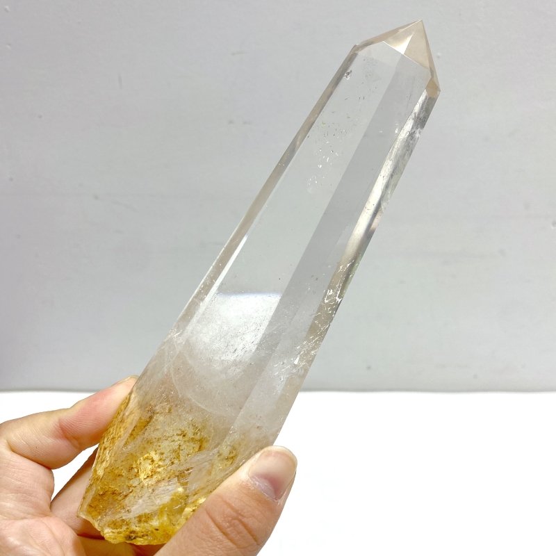 4 Pieces Large Clear Quartz Point With Rainbow Raw Bottom With Stand 3 - Wholesale Crystals