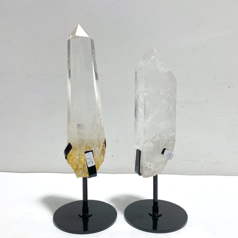 4 Pieces Large Clear Quartz Point With Rainbow Raw Bottom With Stand 3 - Wholesale Crystals