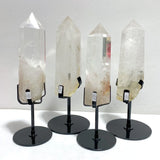 4 Pieces Large Clear Quartz Point With Rainbow Raw Bottom With Stand 4 - Wholesale Crystals