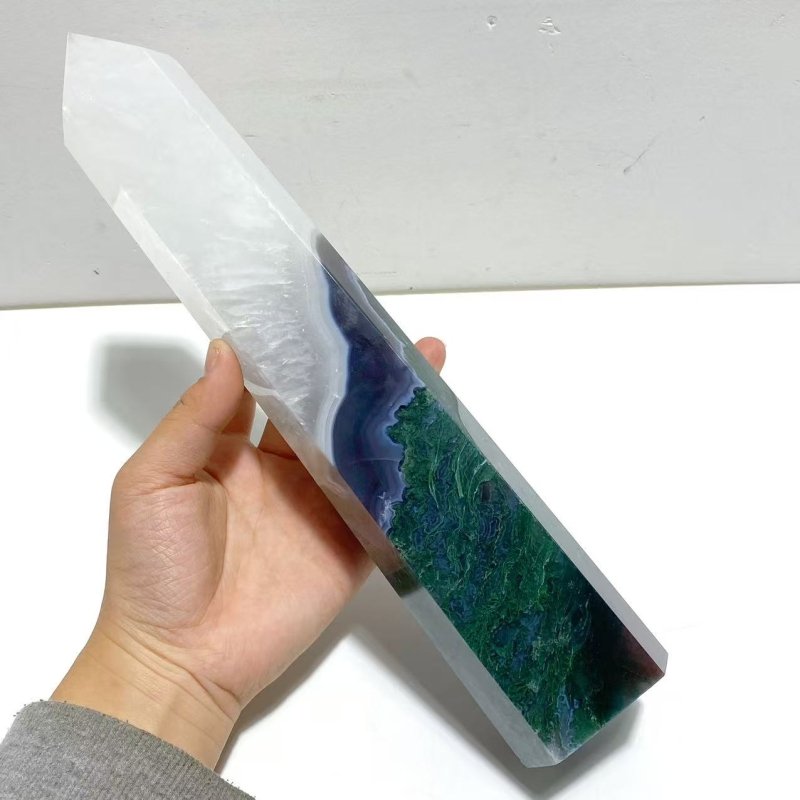 4 Pieces Tall Green Moss Agate Points - Wholesale Crystals