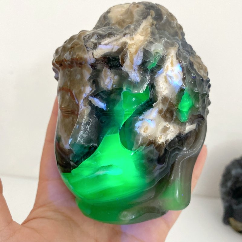 4 Pieces Volcano Agate Buddha Head Carving(UV - Reactive) - Wholesale Crystals