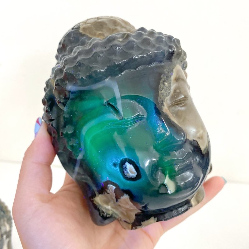 4 Pieces Volcano Agate Buddha Head Carving(UV - Reactive) - Wholesale Crystals