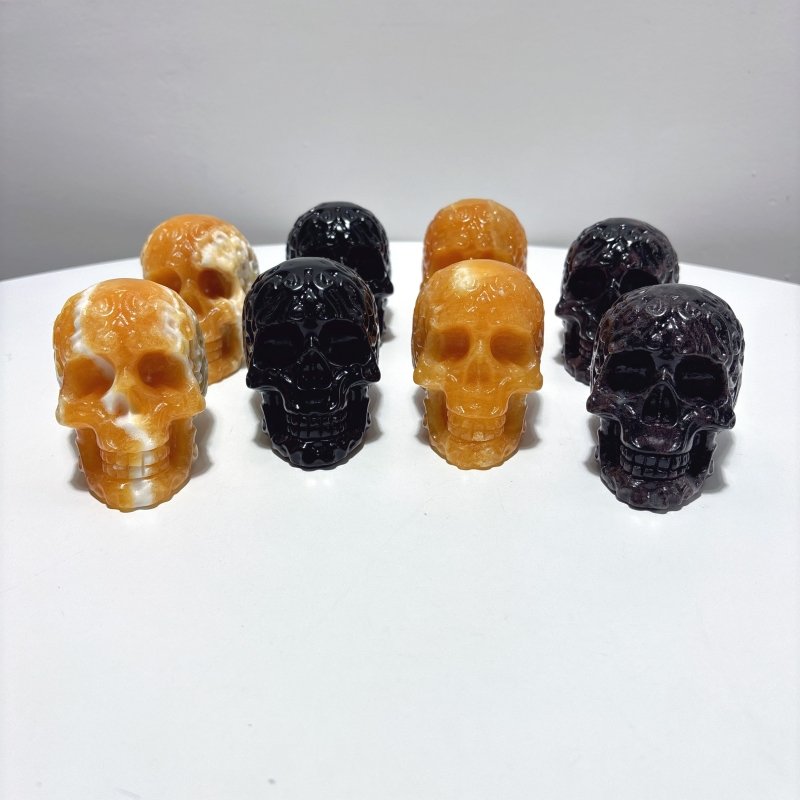 4 Types Crystal Skull Carving Wholesale Orange Calcite Garnet - Wholesale Crystals