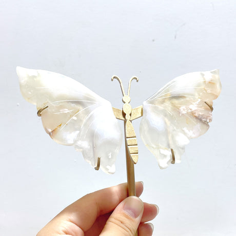5 Pairs Beautiful Sakura Flower Agate Butterfly Wing Carving With Stand
