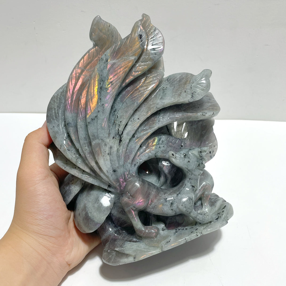 3 Pieces Labradorite Nine-tailed Fox Carving