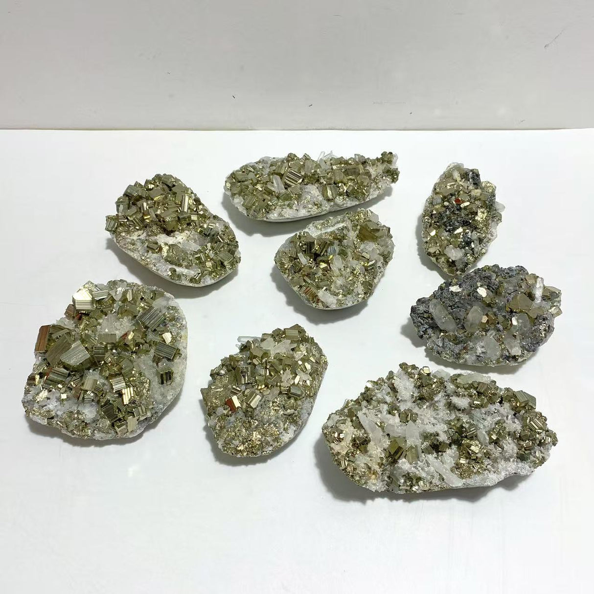 8 Pieces Pyrite Mixed Clear Quartz Cluster Specimen For Collection