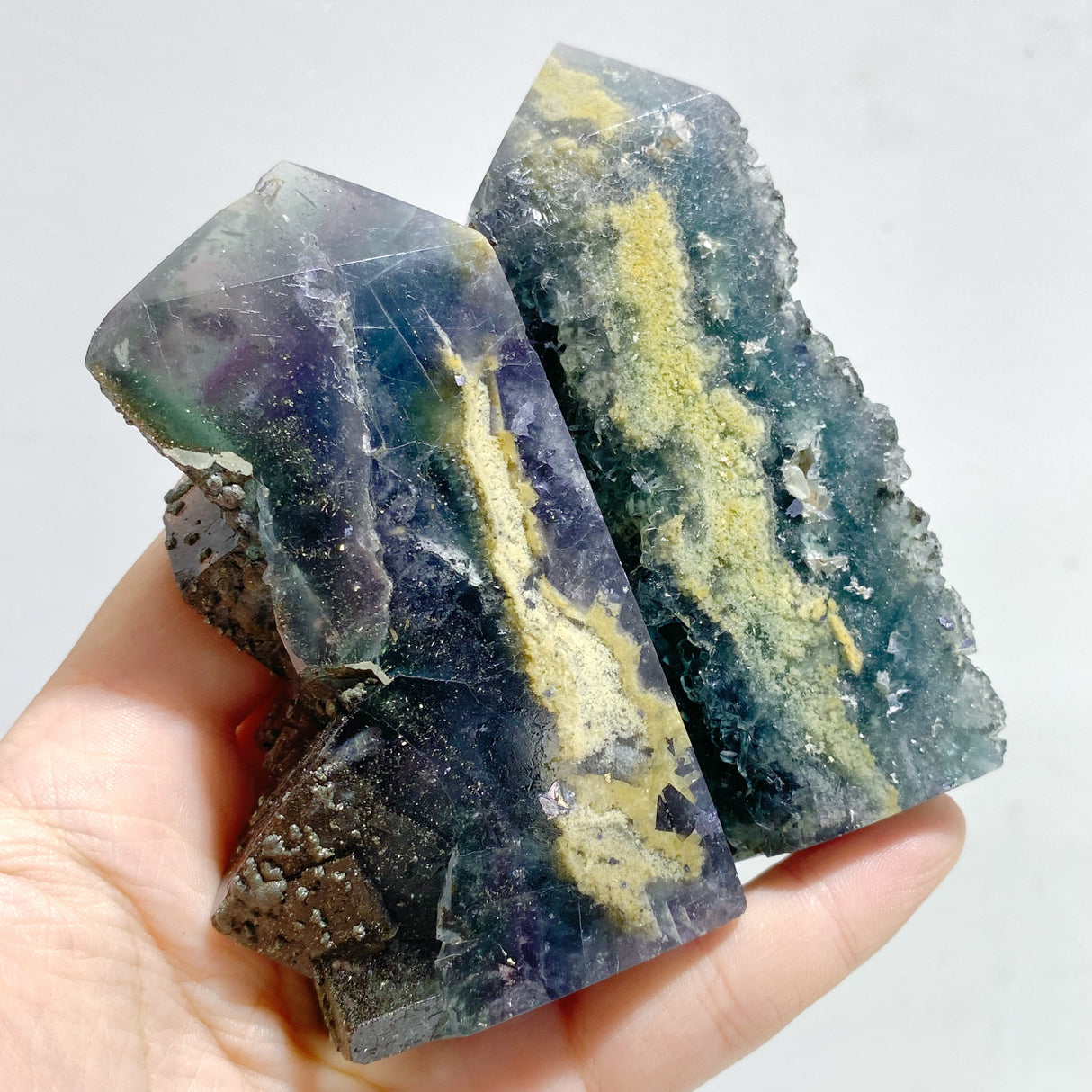 17 Pieces Blue Fluorite Mixed Pyrite Raw Side Tower Point