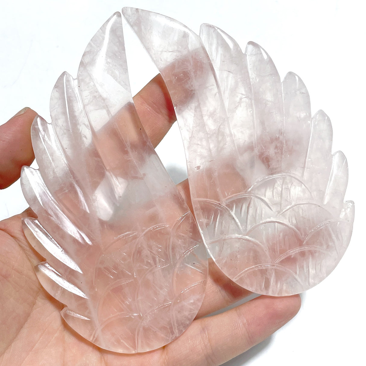 5 Pairs Unique Rose Quartz Angel Wing Carving With Stand