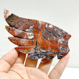 Unique Morocco Agate Heart Wing Carving With Stand