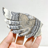 Gray Lace Agate Heart Wing Carving With Stand