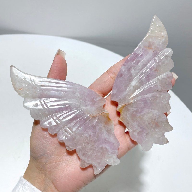 5 Pairs Amethyst Mixed Stripe Agate Butterfly Wing Carving With Stand - Wholesale Crystals