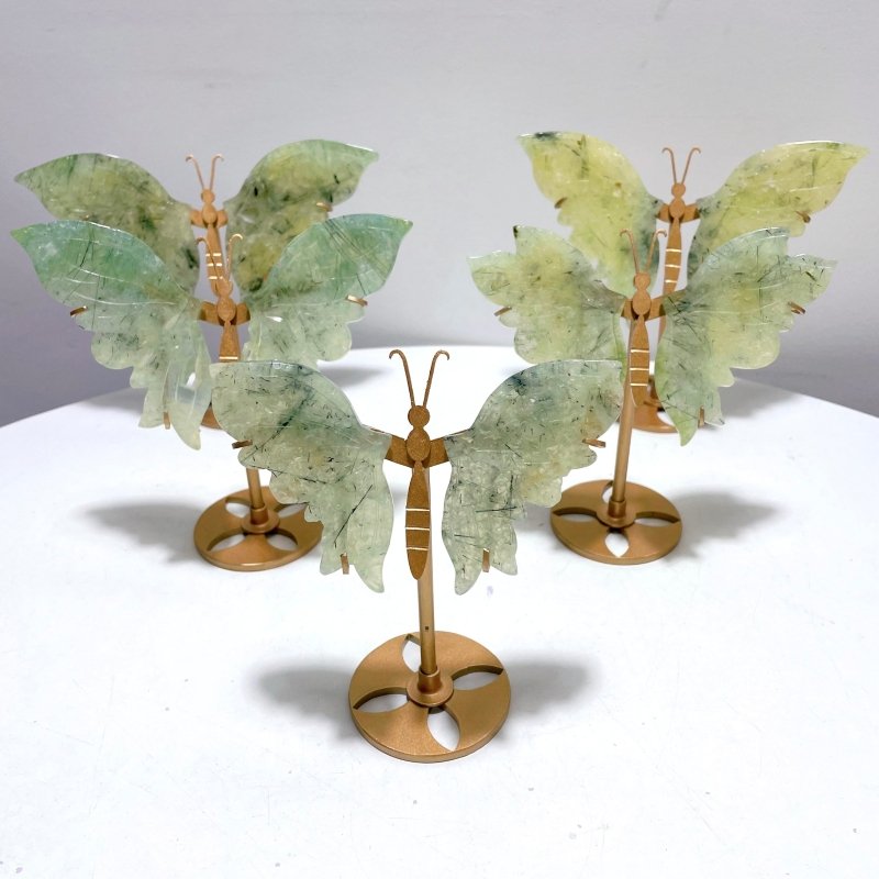 5 Pairs Beautiful Prehnite Butterfly Wing With Stand - Wholesale Crystals