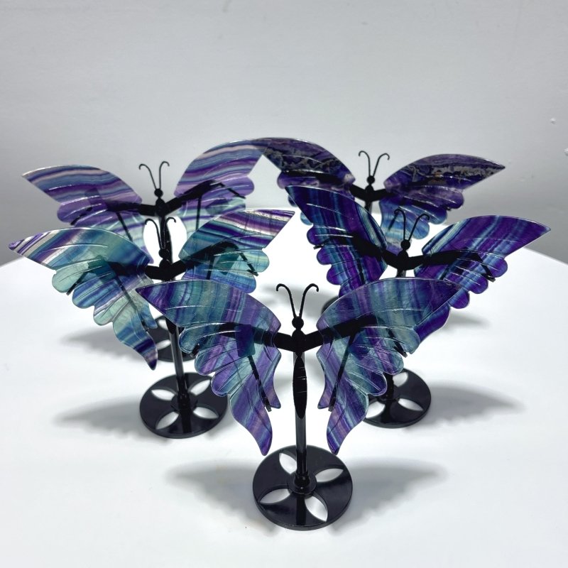 5 Pairs Fluorite Butterfly Carving With Stand - Wholesale Crystals