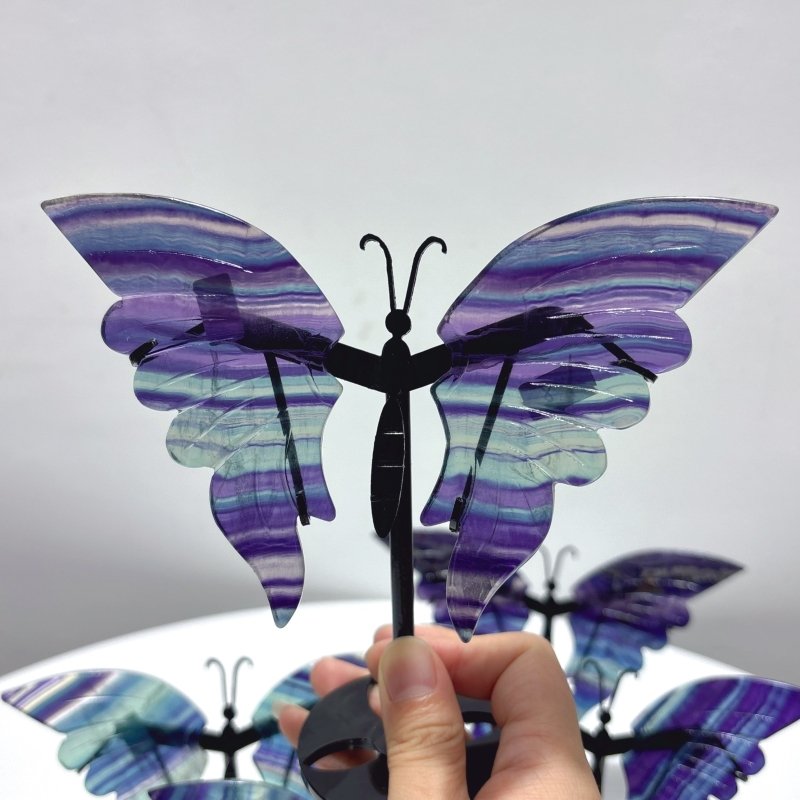 5 Pairs Fluorite Butterfly Carving With Stand - Wholesale Crystals