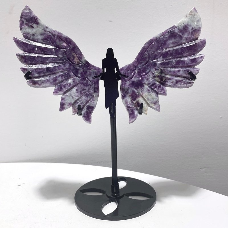 5 Pairs Lepidolite Angel Wing Carving With Stand - Wholesale Crystals