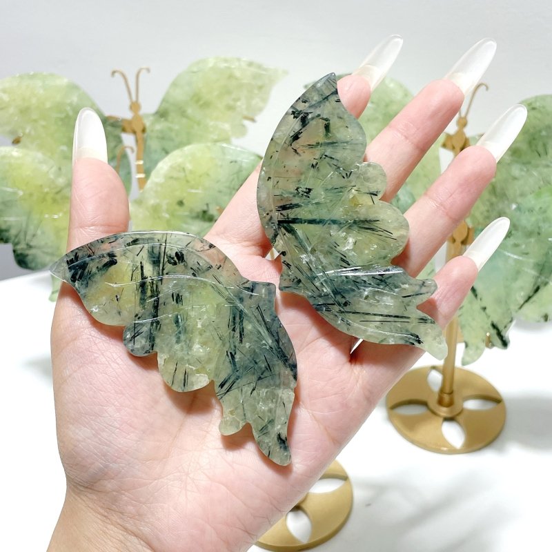 5 Pairs Prehnite Butterfly Wing With Stand - Wholesale Crystals