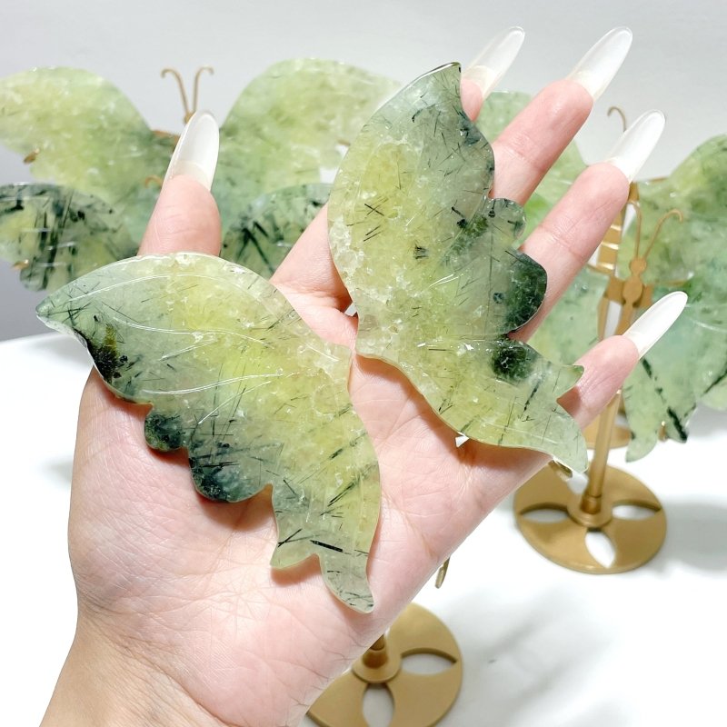 5 Pairs Prehnite Butterfly Wing With Stand - Wholesale Crystals