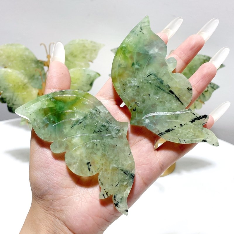 5 Pairs Prehnite Butterfly Wing With Stand - Wholesale Crystals