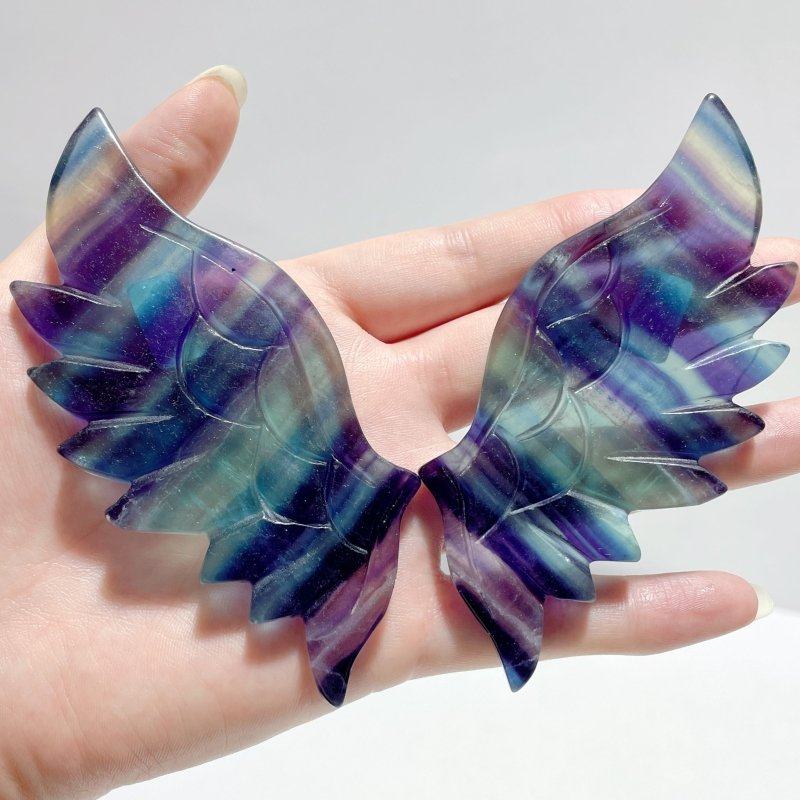 5 Pairs Rainbow Fluorite Angel Wing With Stand - Wholesale Crystals