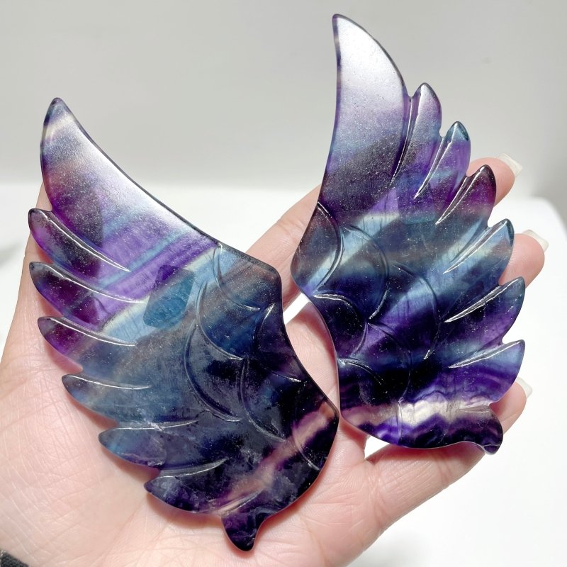 5 Pairs Rainbow Fluorite Pegasus Wing Crystal Carving With Stand - Wholesale Crystals