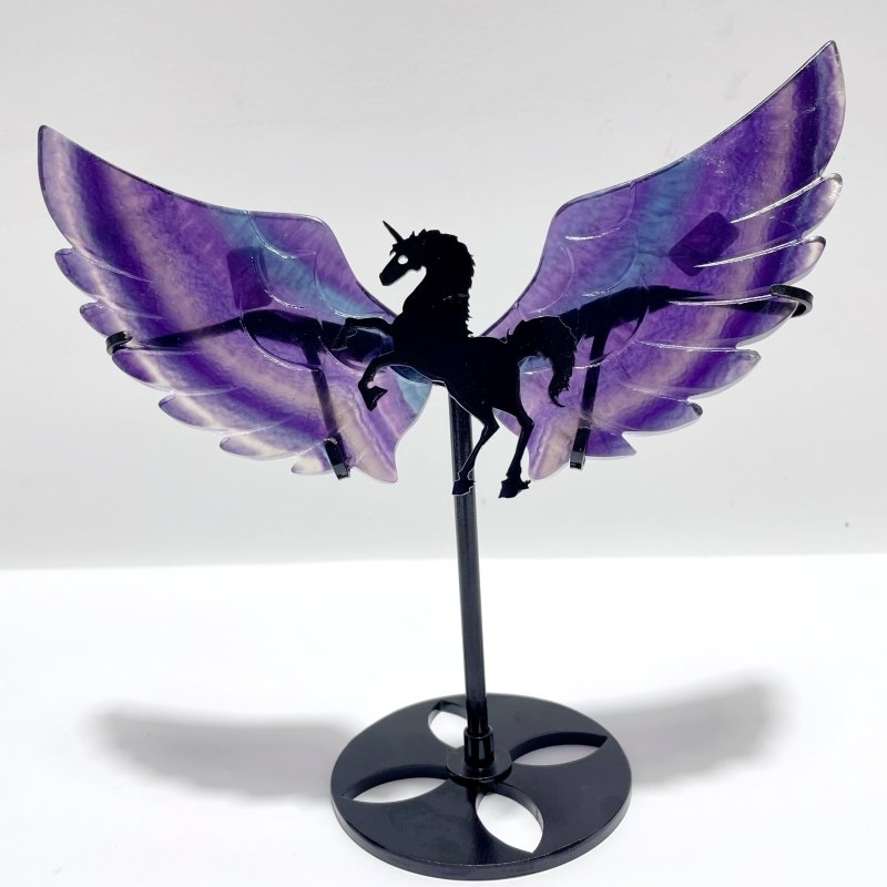 5 Pairs Rainbow Fluorite Pegasus Wing Crystal Carving With Stand - Wholesale Crystals