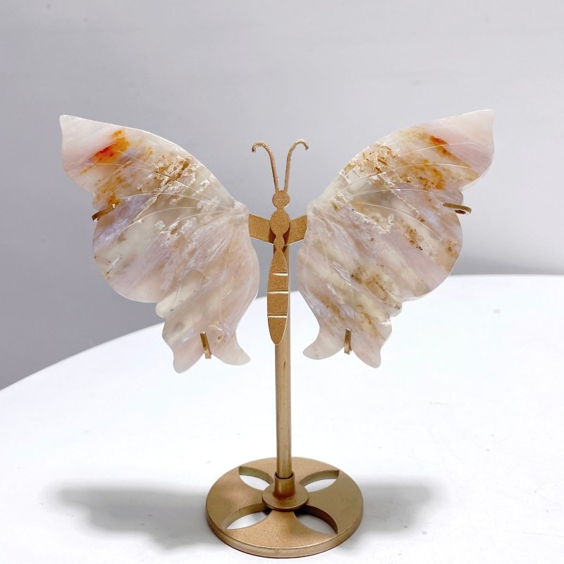 5 Pairs Sakura Flower Agate Butterfly Wing Carving With Stand - Wholesale Crystals