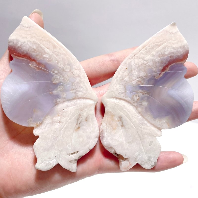 5 Pairs Sakura Flower Agate Butterfly Wing Carving With Stand - Wholesale Crystals