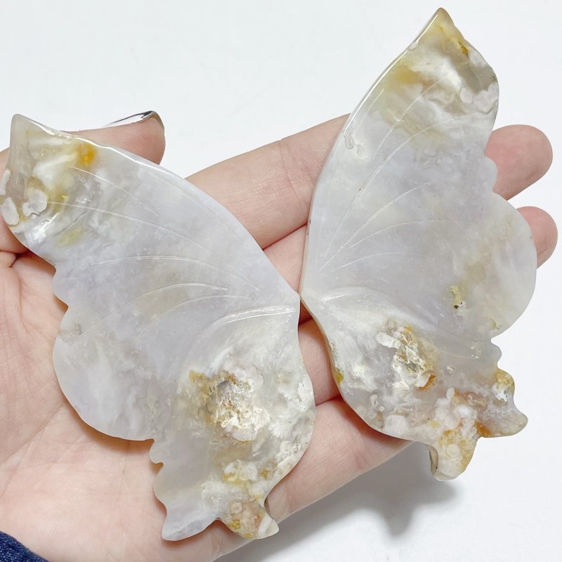 5 Pairs Sakura Flower Agate Butterfly Wing Carving With Stand - Wholesale Crystals