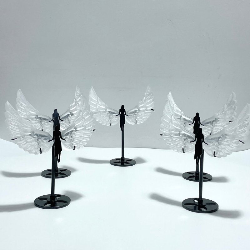 5 Pairs Selenite Angel Wing Carving With Stand - Wholesale Crystals