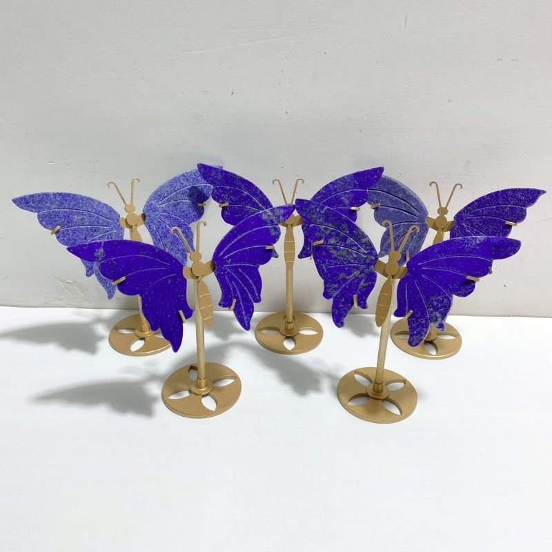 5 Pairs Small Lapis Lazuli Butterfly Wing Carving With Stand -Wholesale Crystals