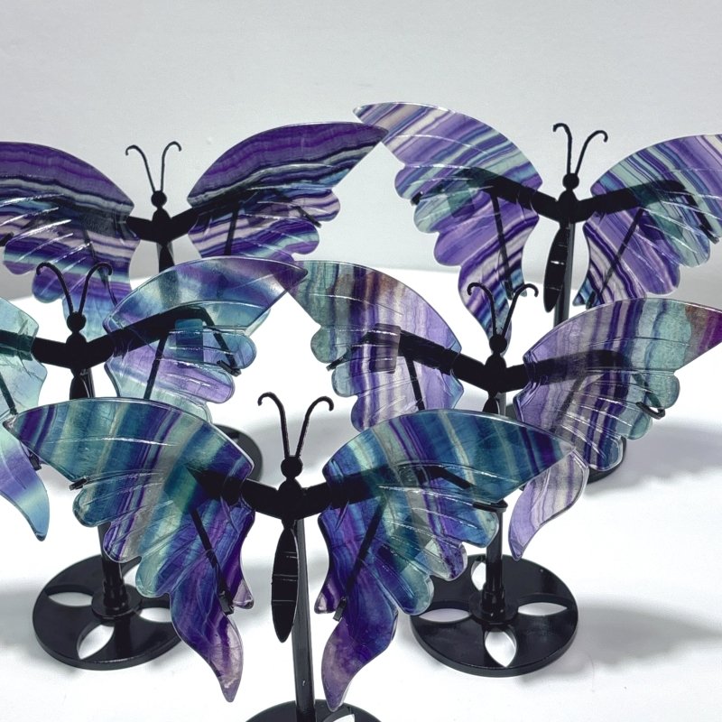 5 Pairs Symmetry Fluorite Butterfly Wing With Stand - Wholesale Crystals