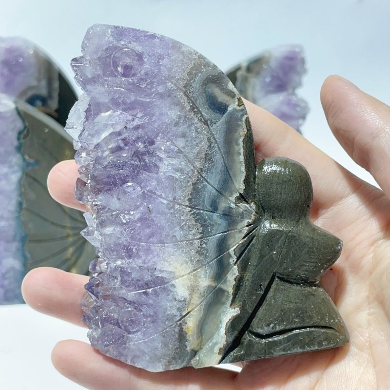 5 Pieces Amethyst Cluster Butterfly Fairy Carving - Wholesale Crystals