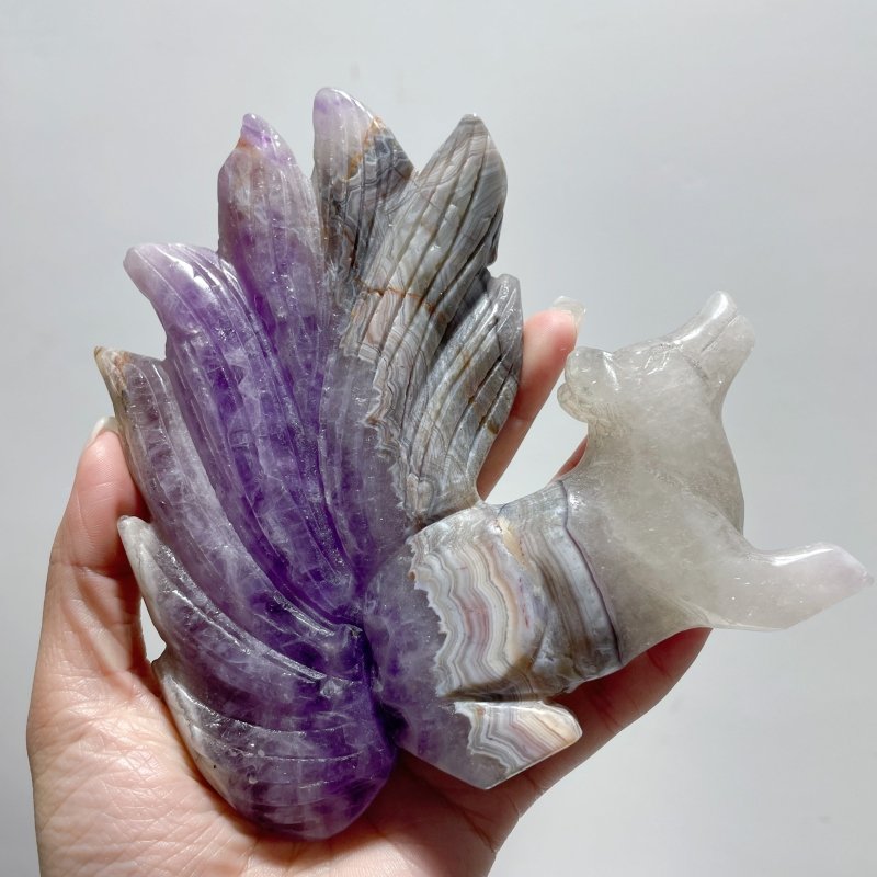 5 Pieces Amethyst Mixed Agate Nine - tailed Fox Carving - Wholesale Crystals