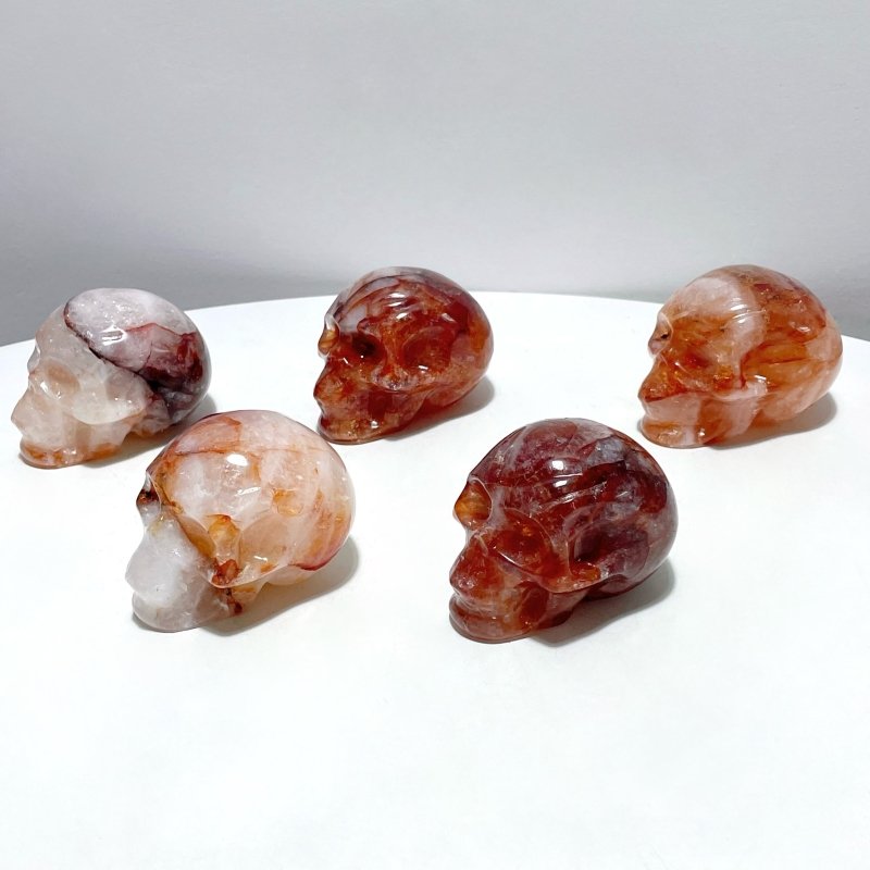 5 Pieces Fire Quartz Skull Carving - Wholesale Crystals