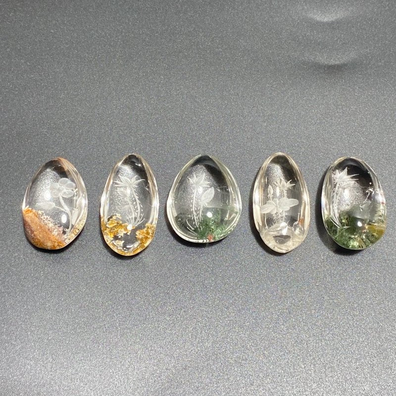 5 Pieces Flower Garden Quartz Inner Scene Carving - Wholesale Crystals