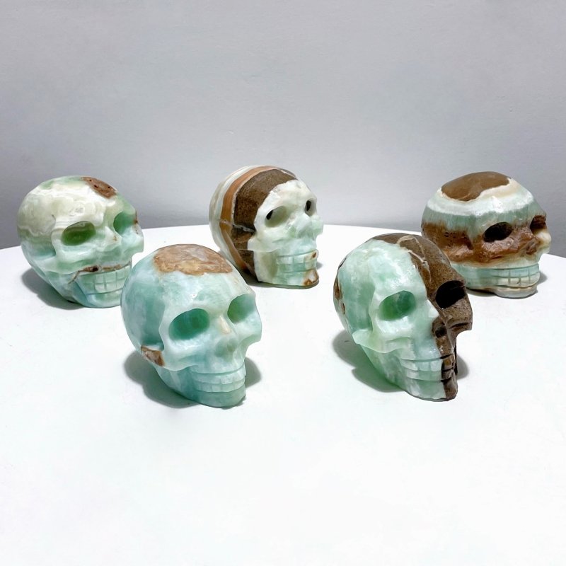 5 Pieces Green Calcite Skull Carving - Wholesale Crystals