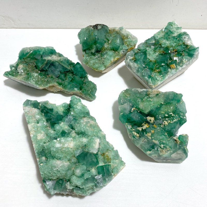 5 Pieces Green Fluorite Raw Specimen Cubic Stone -Wholesale Crystals